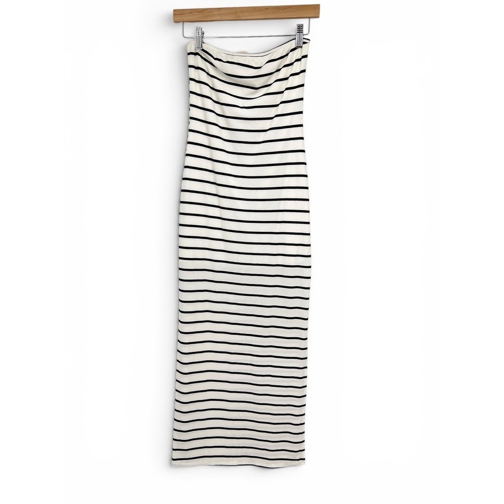 SYM By See You Monday White Black Striped Strapless Tube Bodycon Midi Dress M